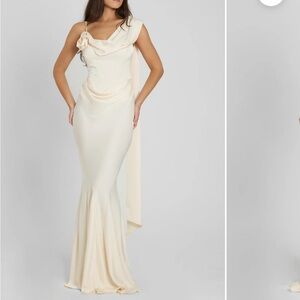 Celine Corset Drape Satin Gown - Ivory